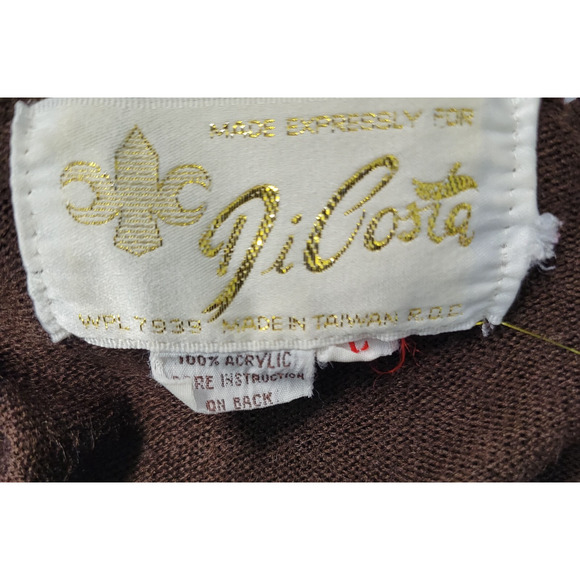 Vintage Di Costa Sweater Womens L Brown Embroidered Bear V-Neck Long Sleeves 70s - Picture 2 of 16